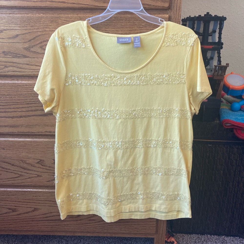 Chico’s Yellow Sequin T-shirt